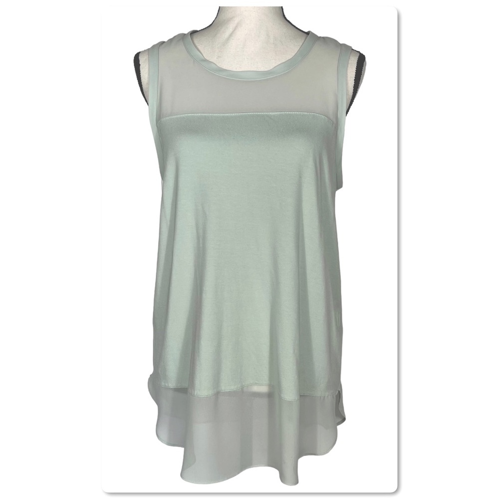 Vince Camuto Sleeveless Top Sheer Chiffon Neckline Soft Sage Green Size M Medium